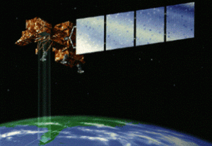 Artist's conception of Landsat 7 orbiting the Earth.